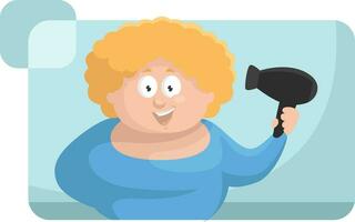 Woman with hairdryer, illustration, vector on a white background.