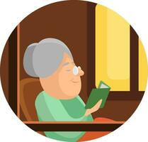 abuela leyendo libro, ilustración, vector en un blanco antecedentes.