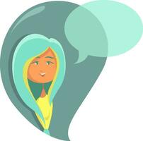 Girl with chat bubble, illustration, vector on a white background.