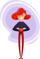 Girl with red short hair, illustration, vector on a white background.