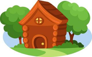 Wooden house, illustration, vector on a white background.