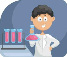 Chemist with tubes, illustration, vector on a white background.