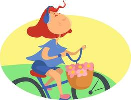 Girl riding bicycle, illustration, vector on a white background.