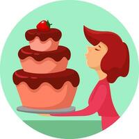 Big cake with strawberry on top, illustration, vector on a white background.