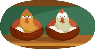 Chickens with eggs, illustration, vector on a white background.