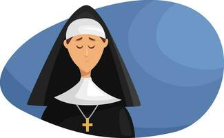 Nun with cross, illustration, vector on a white background.