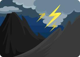 Thunderstorms over mountain, illustration, vector on a white background.