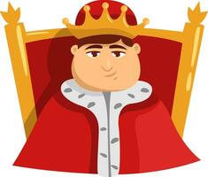 King sitting in trone, illustration, vector on a white background.