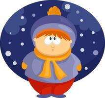 Boy on a first snow, illustration, vector on a white background.