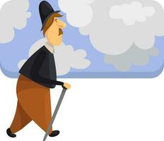 Man walking on a cloudy day, illustration, vector on a white background.