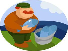 Old fisherman, illustration, vector on a white background.