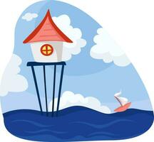 House on the sea, illustration, vector on a white background.