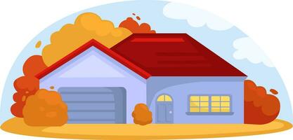 Beautiful house in autumn, illustration, vector on a white background.