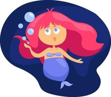 Mermaid in the ocean, illustration, vector on a white background.