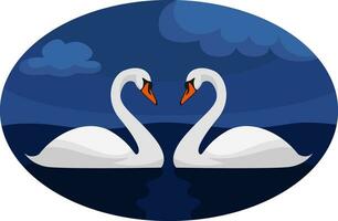 Two swan in a lake, illustration, vector on a white background.