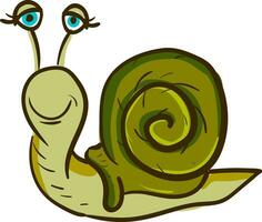 A happy green snail, vector color illustration.