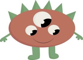 A brown 3 eyed monster, vector color illustration.