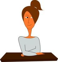Girl leaning on a table, vector color illustration.