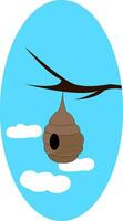 A bee hive hanging on a branch, vector color illustration.