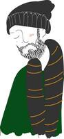 A beard man with hat and scarf, vector color illustration.