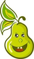 A happy green pear, vector color illustration.