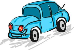 Blue car with red headlights, vector color illustration.