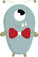 A happy blue monster with bow, vector color illustration.