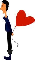 A boy with a heart shape balloon, vector color illustration.