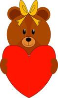 niña oso con cabeza arco participación corazón ilustración vector en blanco antecedentes