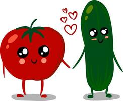 Pepino y tomate en amor ilustración vector en blanco antecedentes