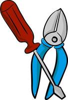 Red screwdriver and blue pliers illustration vector on white background