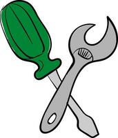 Screwdriver and ajustable wrench illustration vector on white background