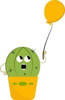 Cactus with balloon vector or color illustration