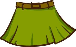 A trendy green skirt with brown belt vector or color illustration