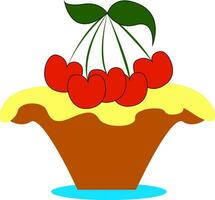 Little cherry cake vector or color illustration