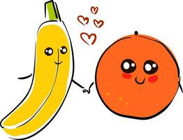 love of banana and orange vector or color illustration