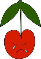 A sad red cherry in tears vector or color illustration