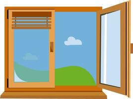 An airy open wooden window vector or color illustration