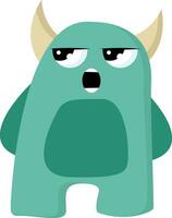 Angry green monster with horn, vector or color illustration.