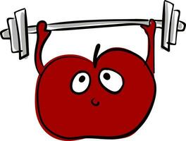 Barbell and red apple, vector or color illustration.