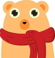 A yellow bear with red scarf, vector or color illustration.