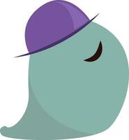 Blue monster with purple hat, vector or color illustration.