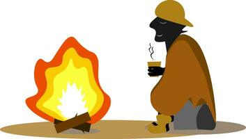 Bonfire and man, vector or color illustration.