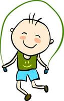 Boy 2 skipping rope, vector or color illustration.