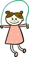 Girl with jumping rope, vector or color illustration.