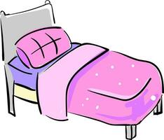 Gray bed with pink blanket, vector or color illustration.