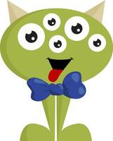 Green monster with bow, vector or color illustration.