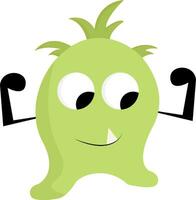 Green strong monster, vector or color illustration.