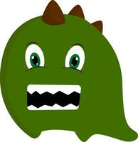 Green monster with horns, vector or color illustration.