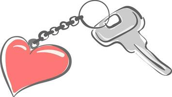 Keychain hearts with keys, vector or color illustration.